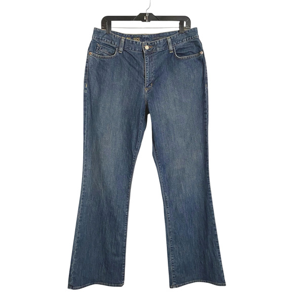 Eddie Bauer Natural Denim Jeans Womens Sz 12 Darker Stretch High Rise Boot Cut - Picture 1 of 8